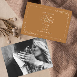 Reserve A Data Goldenrod de Casamento Floral de Arte de Linha