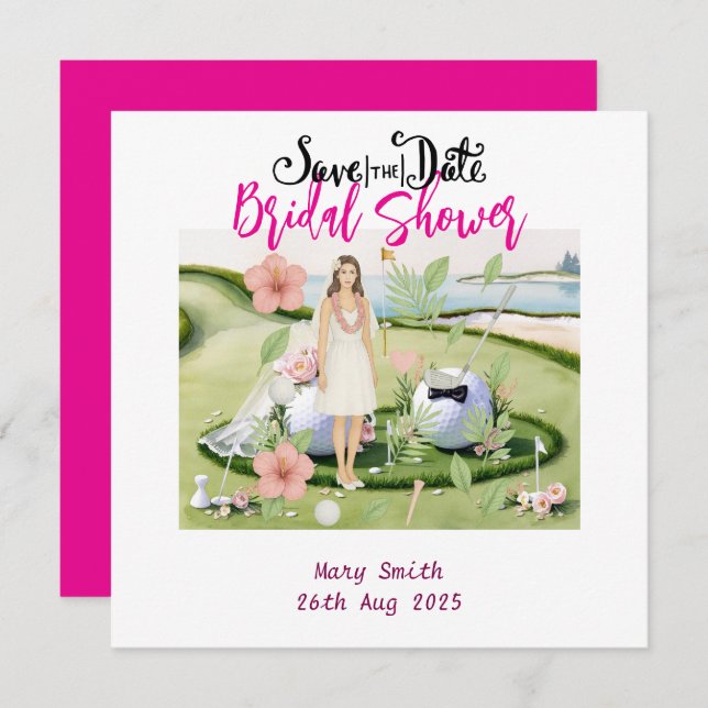 Reserve A Data Golf Havaiano - Chá de panela Bachelorette (Frente/Verso)