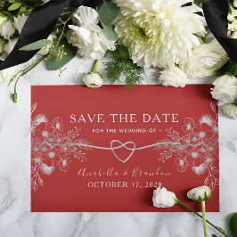 Reserve A Data Gótico Casamento Floral Vermelho Elegante