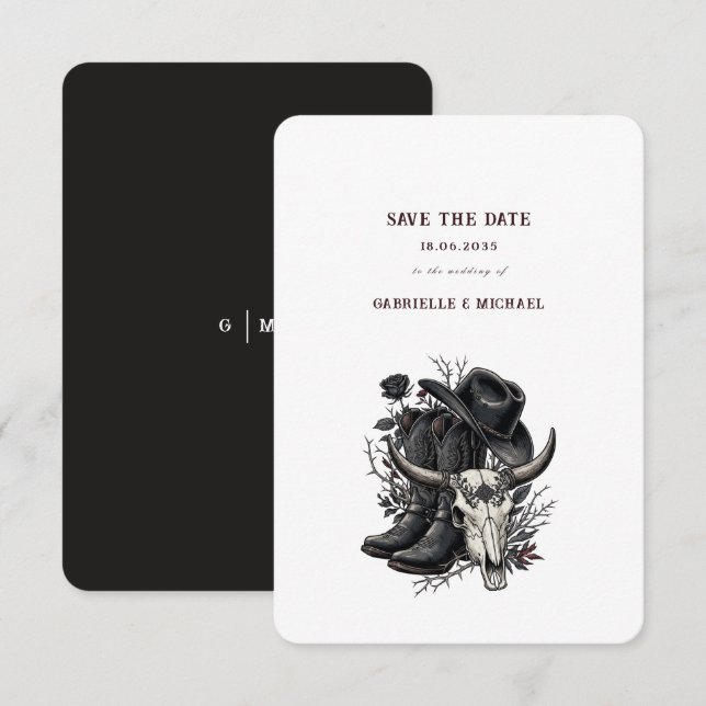 Reserve A Data Gótico Cowboy Ocidental Escuro Simples Salve A Dat (Frente/Verso)