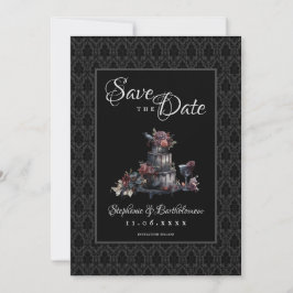 Reserve A Data Gótico Preto Damask Foto Save The Date