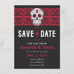 Reserve A Data Gótico Skull Swirl & Lace Wedding Salvar as datas