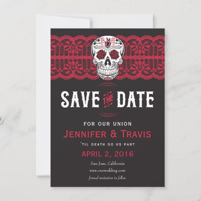 Reserve A Data Gótico Skull Swirl & Lace Wedding Salvar as datas (Frente)