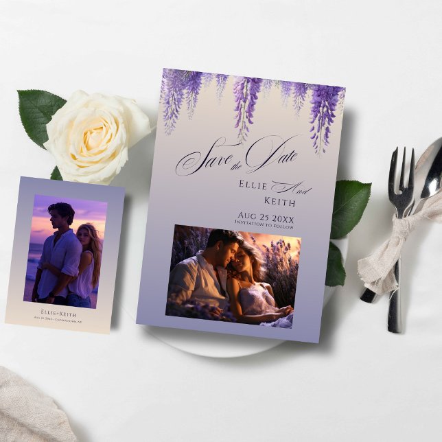 Reserve A Data Gradiente Caprichoso Roxo Floral 2 Foto Casamento (Criador carregado)