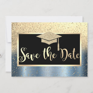 Reserve A Data Graduação Brilho Dourado Azul Salve A Data