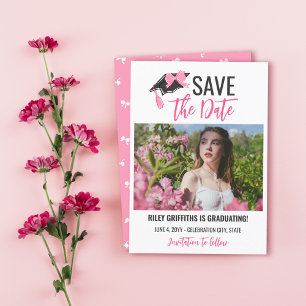 Reserve A Data Graduação de Arco e Boné Rosa Girly