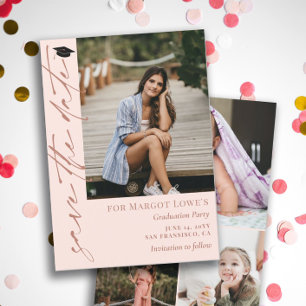 Reserve A Data Graduação de Caligrafia Rosa-Blush e Brass