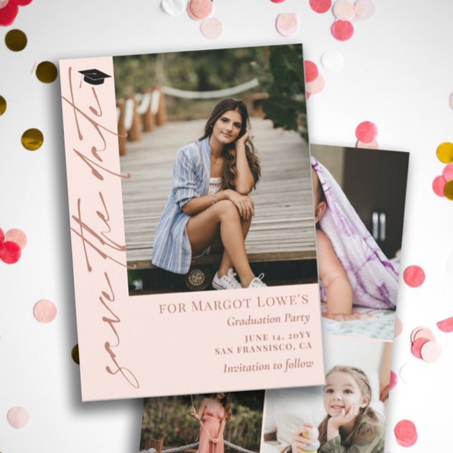 Reserve A Data Graduação de Caligrafia Rosa-Blush e Brass (Criador carregado)