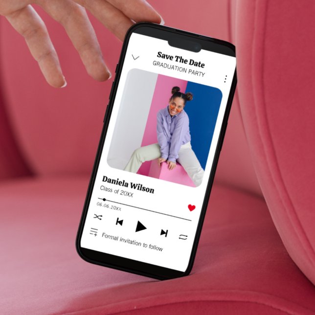 Reserve A Data Graduação de Foto do Player de Música Moderno (Modern Fun Music Player Photo Graduation Save The Date)