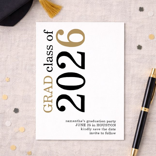 Reserve A Data Graduação Moderno Preto Dourado 2026 (Criador carregado)