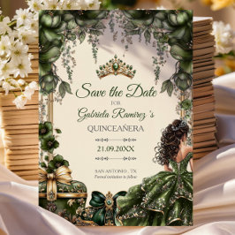 Reserve A Data Green and Cream Golden Tiara Floral Quinceañera