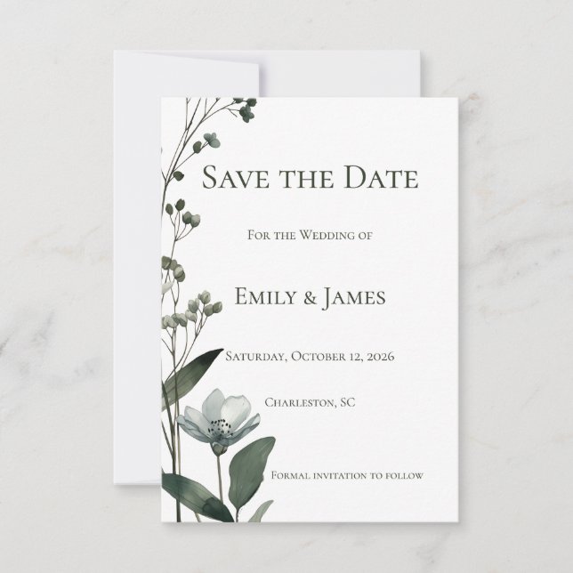 Reserve A Data Green Floral Botanical Wedding (Frente)