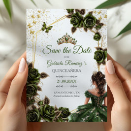 Reserve A Data Green Golden Tiara Roses Butterfly Quinceañera