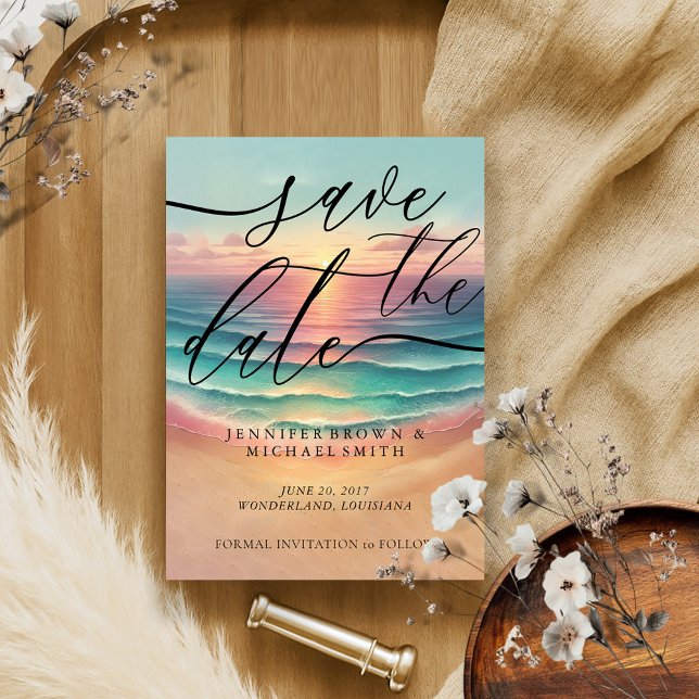 Reserve A Data Green Ocean Beach Watercolor Signature Sunny (Criador carregado)