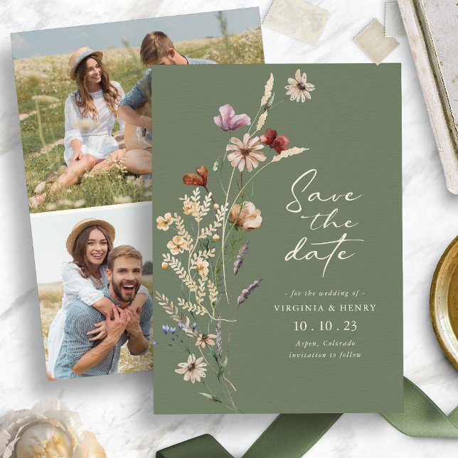 Reserve A Data Green Photo Boho Salvar A Placa Plana Data (Green Photo Boho Save The Date Flat Card
)