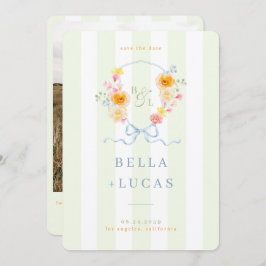 Reserve A Data Green Stripes Floral Crest Monogram Spring Wedding