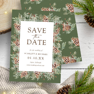 Reserve A Data Green Winter Save the Date Card (Verdes/Inverno Sa