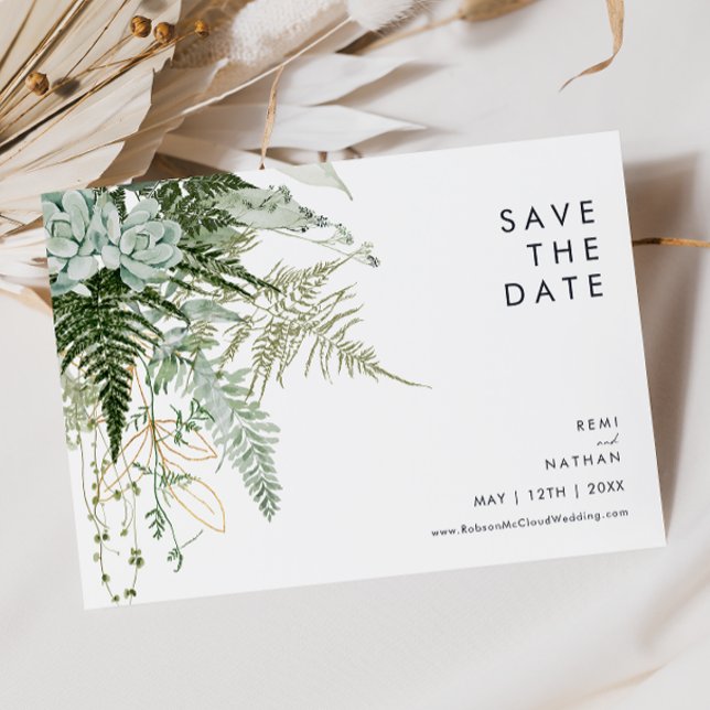 Reserve A Data Greenery and Gold Leaf Horizontal Save The Date (Criador carregado)