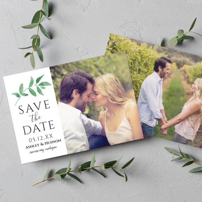 Reserve A Data Greenery Branch Wedding Foto White (Criador carregado)