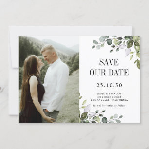 Reserve A Data Greenery Eucalyptus Emerald Rustic Foto de Casamen