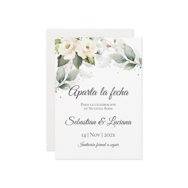 Reserve A Data Greenery Eucalyptus Wedding Save the Date (Frente/Verso In Situ)