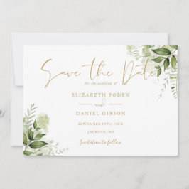 Reserve A Data Greenery Floral Foto Dourada Script