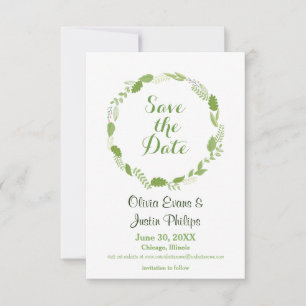 Reserve A Data Grinalda de Folhas Verdes Chevron - 3x5 Save the D