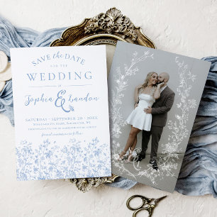 Reserve A Data Grinalda Floral Vintage Azul e Branco Casamento em