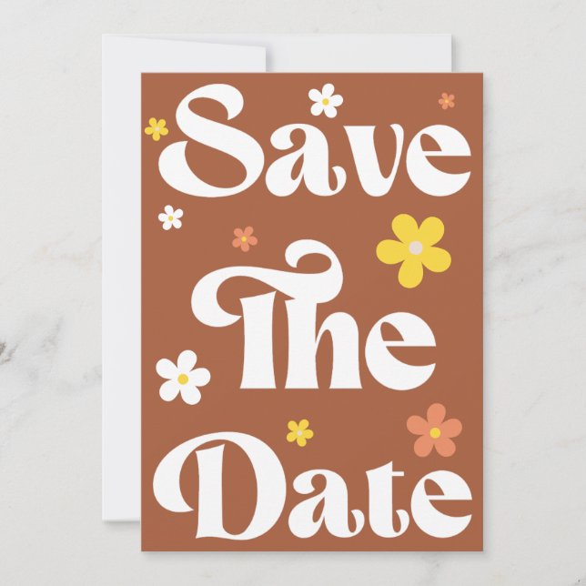 Reserve A Data Groovy Daisy Terracotta Retro Typografia e Foto (Frente)