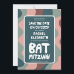 Reserve A Data Groovy Green Waves, Bar Personalizado Bnai Mitzvah<br><div class="desc">Cartão perfeito para anunciar um bar ou bat mitzvah ou outra celebração judaica e pedir aos convidados para salvar a data! Mão fez arte para você com a letra na frente e atrás! (verifique compro ou DM para opções de BAR/BAT) TOTALMENTE PERSONALIZÁVEL! Clique em "Personalizar" acima para editar o texto....</div>