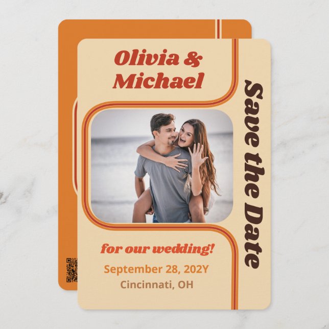 Reserve A Data Groovy Orange e Brown Rainbow Curve Foto (Frente/Verso)