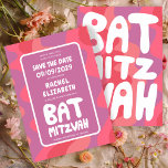Reserve A Data Groovy Pink Waves Personalizadas Bat Mitzvah<br><div class="desc">Cartão perfeito para anunciar uma morcega mitzvah ou outra comemoração judaica e pedir aos hóspedes que salvem a data! Mão fez arte para você com a letra na frente e atrás! (verifique compro ou DM para opções de BAR/BAT) TOTALMENTE PERSONALIZÁVEL! Clique em "Personalizar" acima para editar o texto. Clique em...</div>