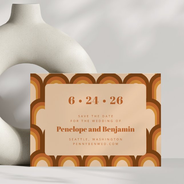 Reserve A Data Groovy Retro 70s Design Boho Brown Casamento (Criador carregado)