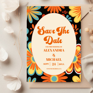 Reserve A Data Groovy Retro Floral Wedding