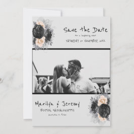 Reserve A Data Grunge Photo Black Floral Flat Save The Date Card