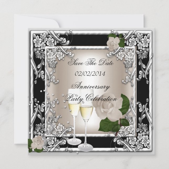Reserve A Data Guardar a Data Aniversário Casamento Creme Preto (Frente)