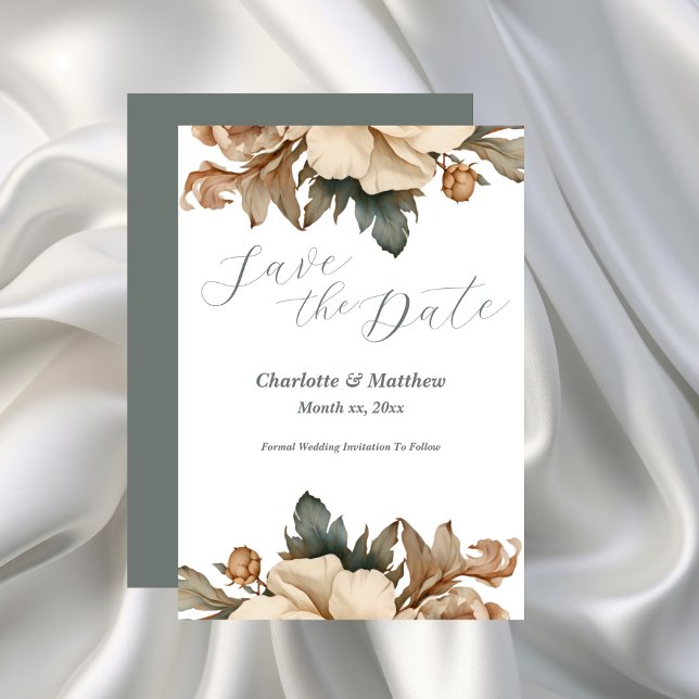 Reserve A Data Guardar A Data Do Floral Do Elegante (Elegant Taupe Floral Wedding Save The Date Announcement)