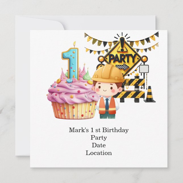 Reserve A Data Guardar a data do primeiro aniversario de Construç (Frente)