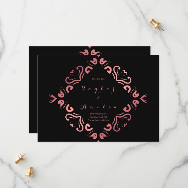 Reserve A Data Guardar a data do Rosa preto Dourado (Frente/Verso In Situ)