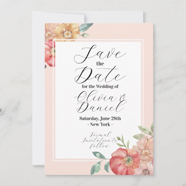 Reserve A Data Guardar A Data Floral De Verão Aquarela (Frente)