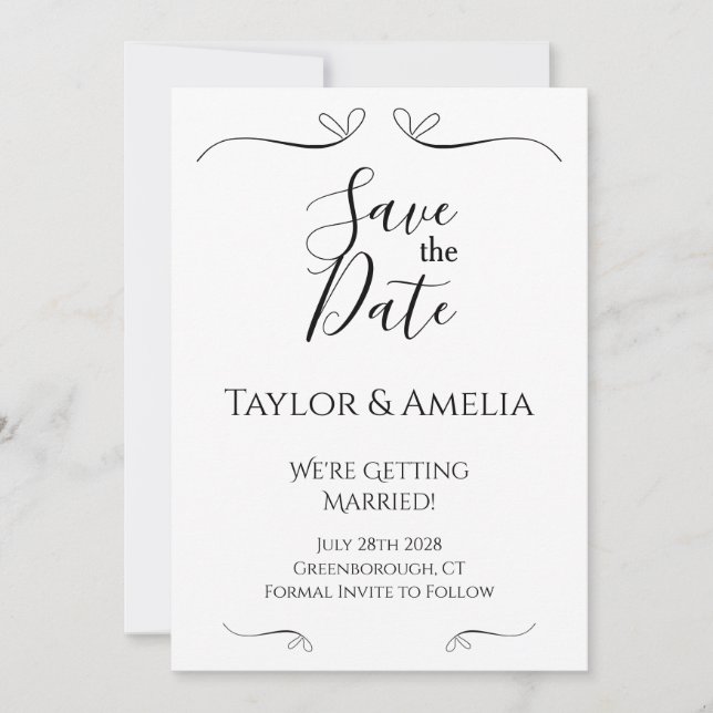 Reserve A Data Guardar a Data Moderna Preto e Branco (Frente)