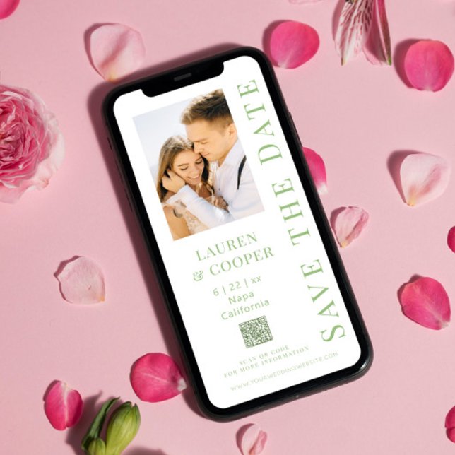 Reserve A Data Guardar o Casamento Moderno do Código QR Verde da  (Criador carregado)