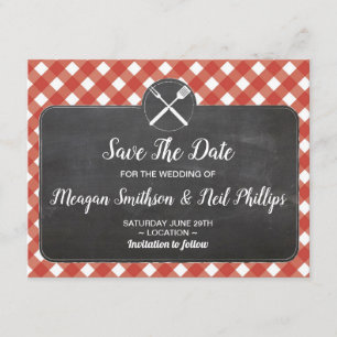 Reserve A Data Guardar O CHURRASCO De Gingham Chalk Vermelho Com