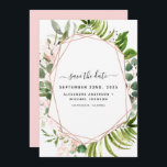 Reserve A Data Guarde a data Eucalyptus Greenery Geométrico<br><div class="desc">Eucalyptus Greenery Rosa Dourado - Blush Pink Faux Geometrical Foil Botanical Watercolor Casamento Spring Salve a Ficha de Datas em fundo branco - inclui uma bela e elegante tipografia de roteiro com folhas botânicas modernas e verde para a celebração especial do Dia do Casamento.</div>