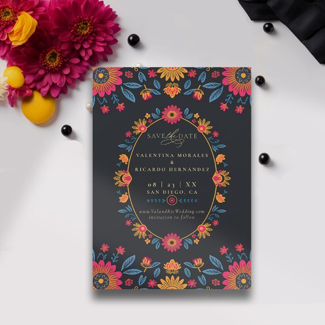 Reserve A Data Hacienda Mexicana Casamento Floral Russo Elegante  (rancho mexican wedding save the date fiesta hacienda watercolor floral elegant modern frame)