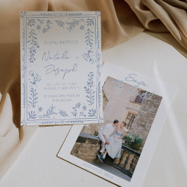 Reserve A Data Hand Drawn Azure Blue Floral Garden Photo Wedding