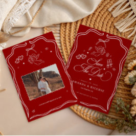 Reserve A Data Hand Drawn Cherub Vintage Cupid Red Retro Wedding