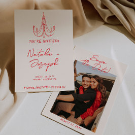 Reserve A Data Hand Drawn Red Old Money Retro Photo Wedding