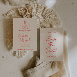 Reserve A Data Hand Drawn Red Old Money Retro Quirky Wedding