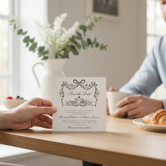 Reserve A Data Hand Drawn Swans Paired for Life Save the Date (Criador carregado)